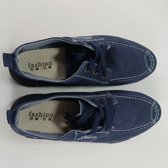 NWOT Men's Navy Blue Canvas Lace-Up Casual Shoes, Sport Fashion Sneakers 10 - Picture 3 of 13